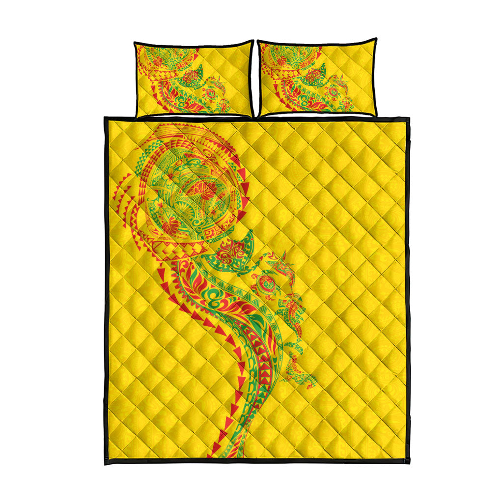 Hawaiian Kakau Tribal Sea Animals Tattoos Quilt Bed Set Kanaka Maoli Flag Color Inspired LT03 - Polynesian Pride