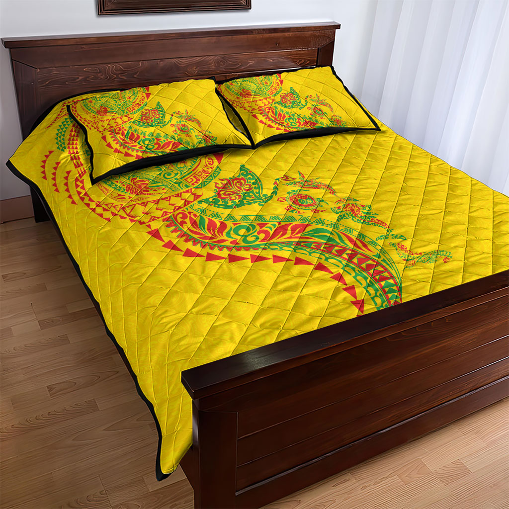 Hawaiian Kakau Tribal Sea Animals Tattoos Quilt Bed Set Kanaka Maoli Flag Color Inspired LT03 - Polynesian Pride