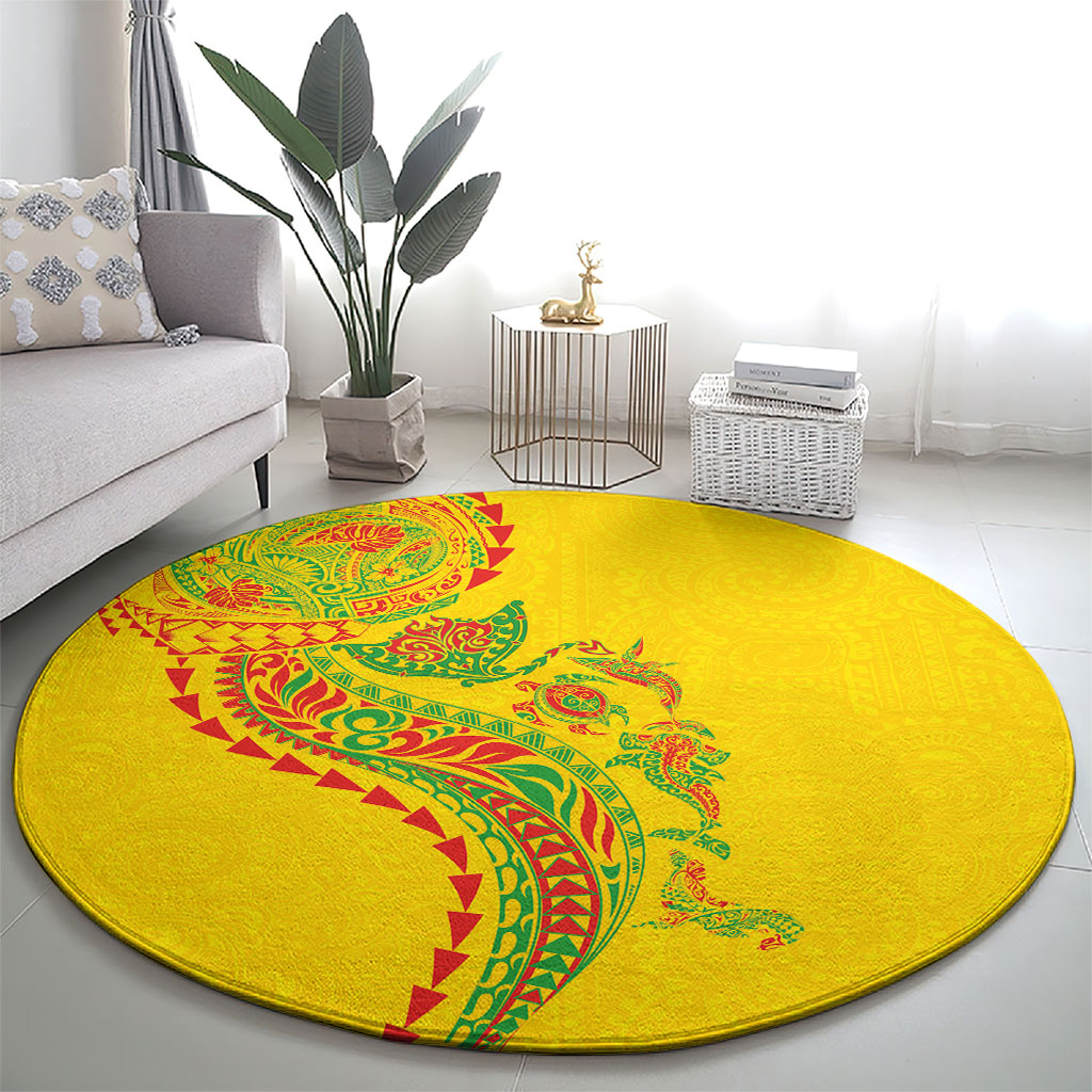 Hawaiian Kakau Tribal Sea Animals Tattoos Round Carpet Kanaka Maoli Flag Color Inspired LT03 - Polynesian Pride