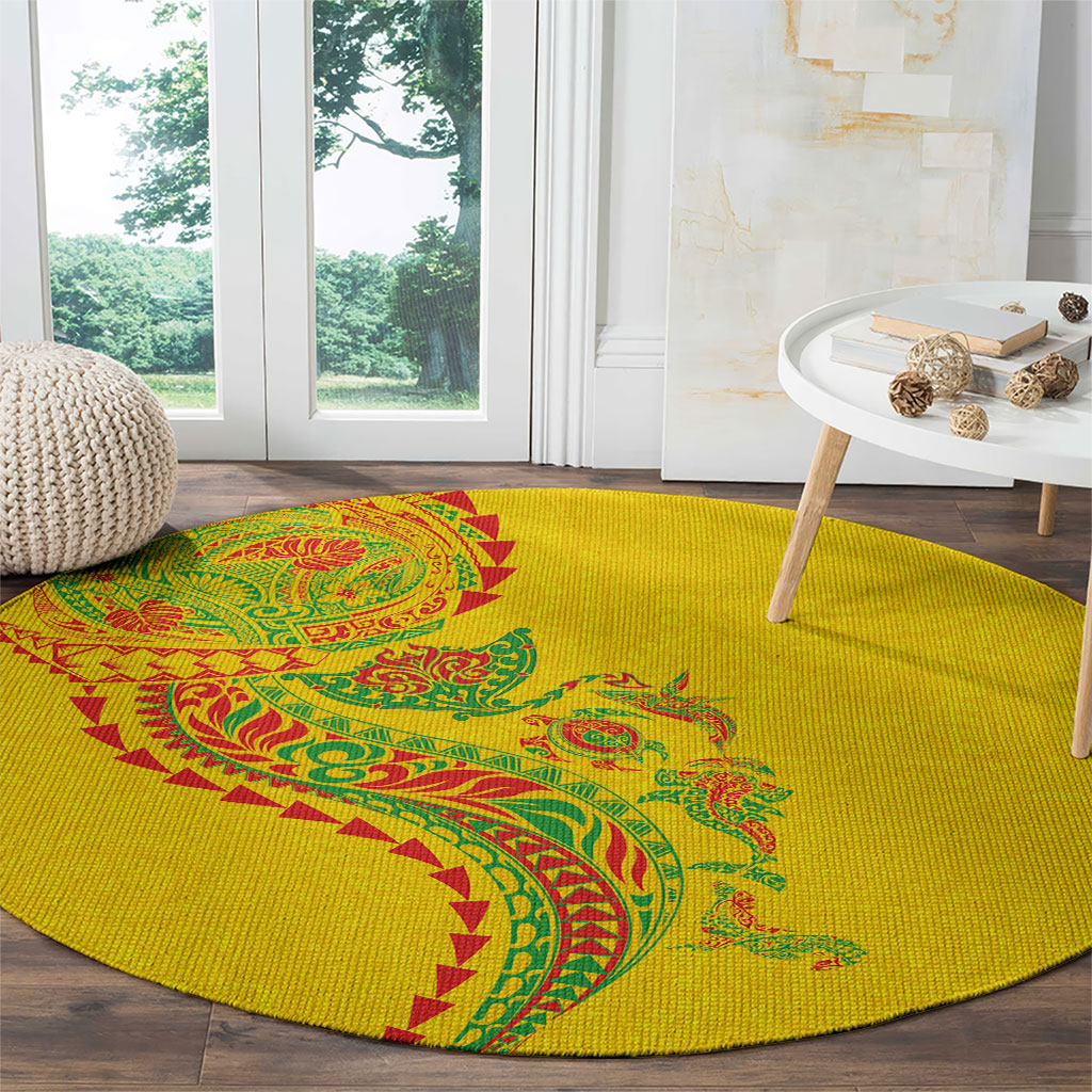 Hawaiian Kakau Tribal Sea Animals Tattoos Round Carpet Kanaka Maoli Flag Color Inspired LT03 - Polynesian Pride