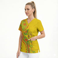 Hawaiian Kakau Tribal Sea Animals Tattoos Scrub Top Kanaka Maoli Flag Color Inspired LT03 - Polynesian Pride