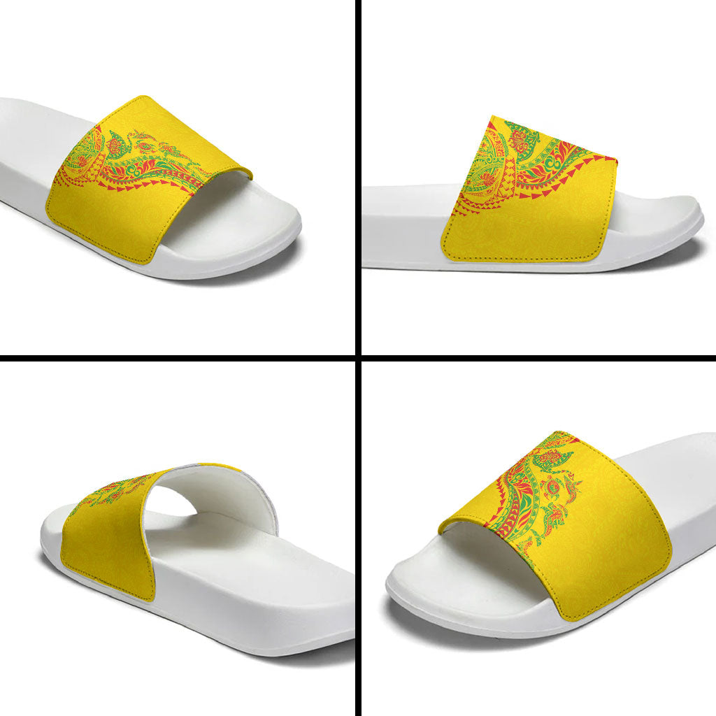 Hawaiian Kakau Tribal Sea Animals Tattoos Slide Sandals Kanaka Maoli Flag Color Inspired LT03 - Polynesian Pride