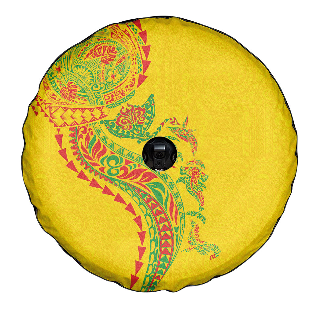 Hawaiian Kakau Tribal Sea Animals Tattoos Spare Tire Cover Kanaka Maoli Flag Color Inspired LT03 - Polynesian Pride