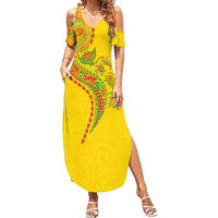 Hawaiian Kakau Tribal Sea Animals Tattoos Summer Maxi Dress Kanaka Maoli Flag Color Inspired LT03 Women Multicolor - Polynesian Pride