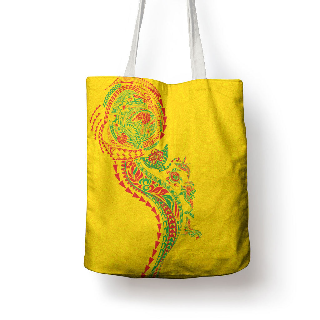 Hawaiian Kakau Tribal Sea Animals Tattoos Tote Bag Kanaka Maoli Flag Color Inspired LT03 - Polynesian Pride