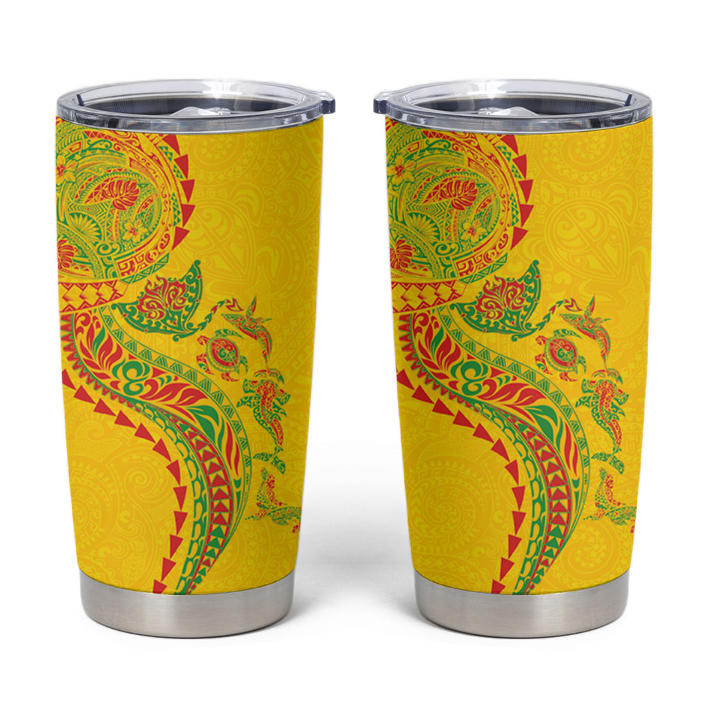 Hawaiian Kakau Tribal Sea Animals Tattoos Tumbler Cup Kanaka Maoli Flag Color Inspired