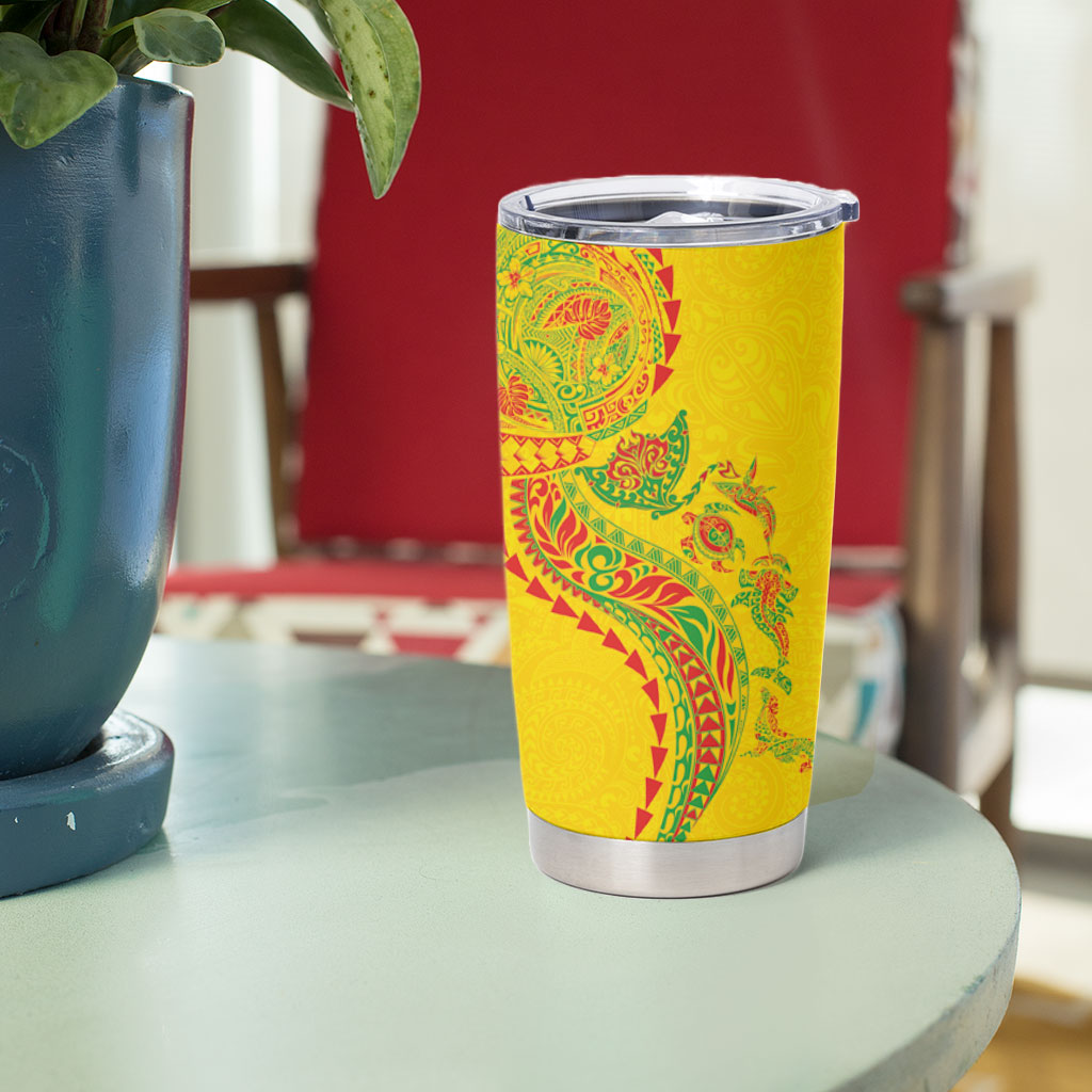 Hawaiian Kakau Tribal Sea Animals Tattoos Tumbler Cup Kanaka Maoli Flag Color Inspired LT03 - Polynesian Pride