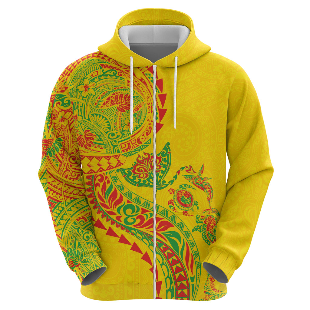 Hawaiian Kakau Tribal Sea Animals Tattoos Zip Hoodie Kanaka Maoli Flag Color Inspired LT03 - Polynesian Pride