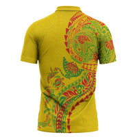 Hawaiian Kakau Tribal Sea Animals Tattoos Zipper Polo Shirt Kanaka Maoli Flag Color Inspired LT03 - Polynesian Pride