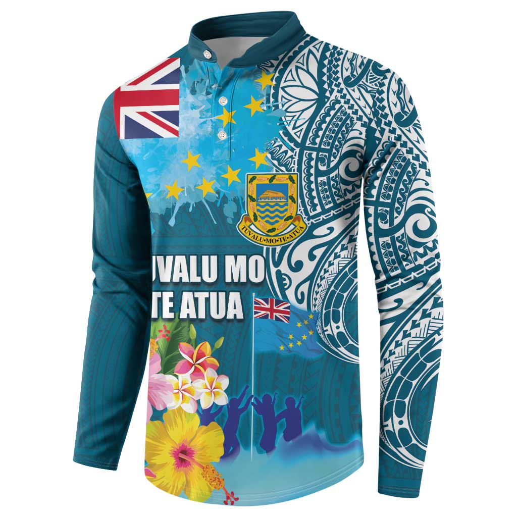 Personalised Tuvalu Independence Day Button Sweatshirt Tuvaluan Tribal Flag Style