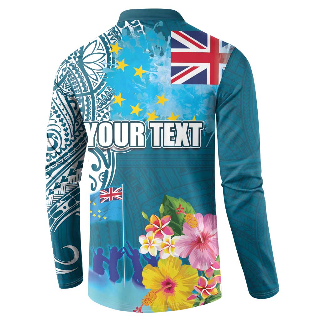 Personalised Tuvalu Independence Day Button Sweatshirt Tuvaluan Tribal Flag Style