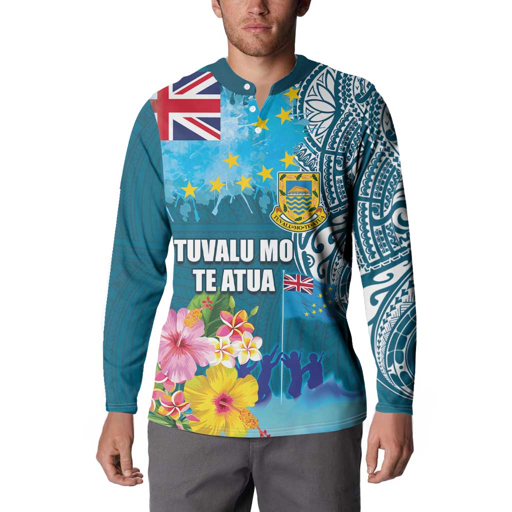 Personalised Tuvalu Independence Day Button Sweatshirt Tuvaluan Tribal Flag Style