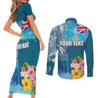 Personalised Tuvalu Independence Day Couples Matching Short Sleeve Bodycon Dress and Long Sleeve Button Shirt Tuvaluan Tribal Flag Style LT03 - Polynesian Pride