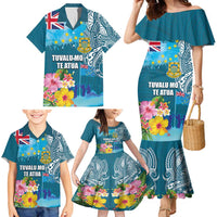 Personalised Tuvalu Independence Day Family Matching Mermaid Dress and Hawaiian Shirt Tuvaluan Tribal Flag Style LT03 - Polynesian Pride