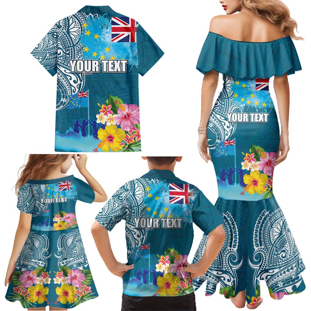 Personalised Tuvalu Independence Day Family Matching Mermaid Dress and Hawaiian Shirt Tuvaluan Tribal Flag Style LT03 - Polynesian Pride