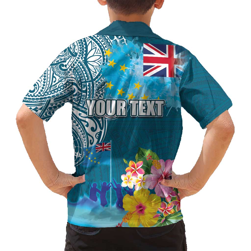 Personalised Tuvalu Independence Day Family Matching Off Shoulder Maxi Dress and Hawaiian Shirt Tuvaluan Tribal Flag Style LT03 - Polynesian Pride