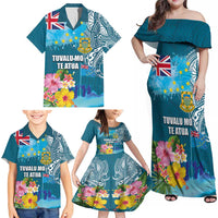 Personalised Tuvalu Independence Day Family Matching Off Shoulder Maxi Dress and Hawaiian Shirt Tuvaluan Tribal Flag Style LT03 - Polynesian Pride
