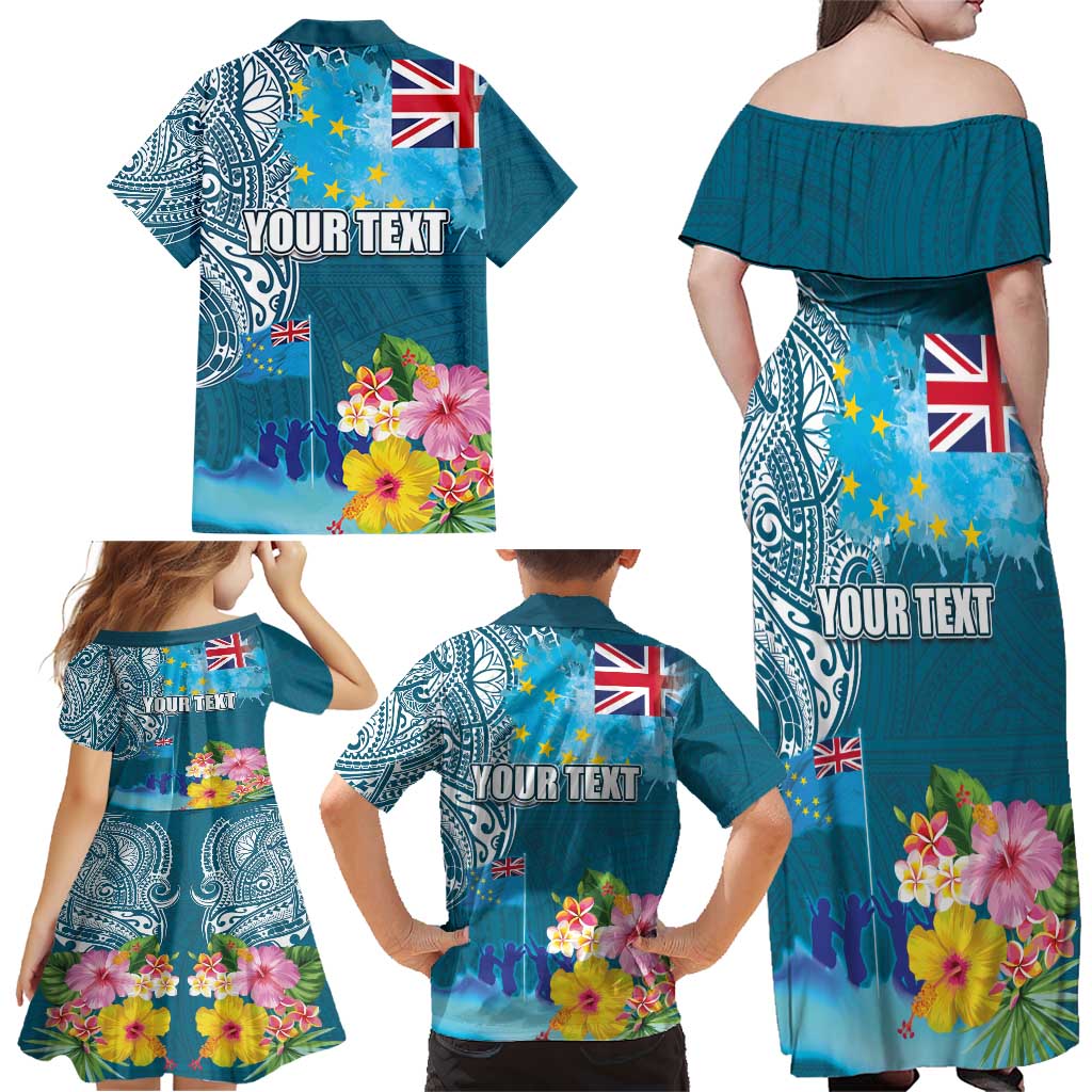 Personalised Tuvalu Independence Day Family Matching Off Shoulder Maxi Dress and Hawaiian Shirt Tuvaluan Tribal Flag Style LT03 - Polynesian Pride
