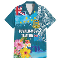 Personalised Tuvalu Independence Day Family Matching Puletasi and Hawaiian Shirt Tuvaluan Tribal Flag Style LT03 Dad's Shirt - Short Sleeve Turquoise - Polynesian Pride