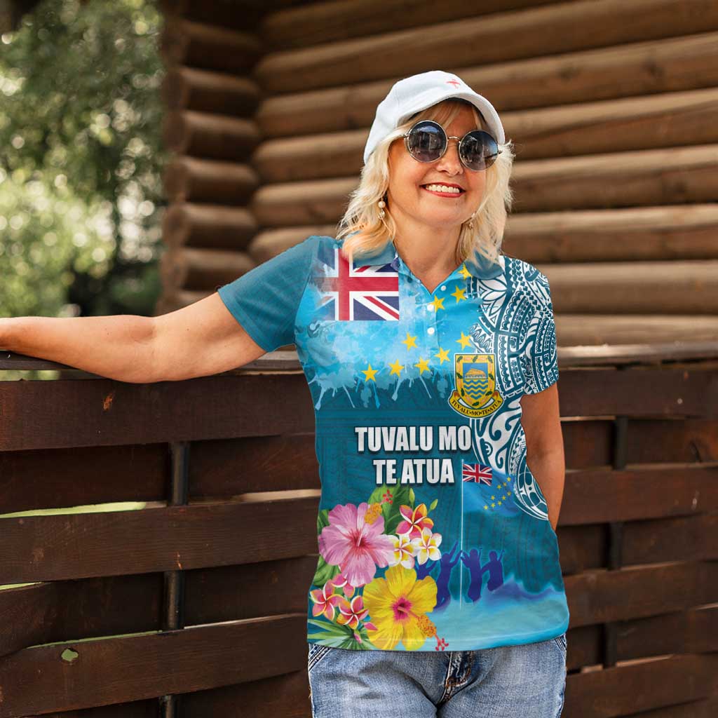 Personalised Tuvalu Independence Day Women Polo Shirt Tuvaluan Tribal Flag Style
