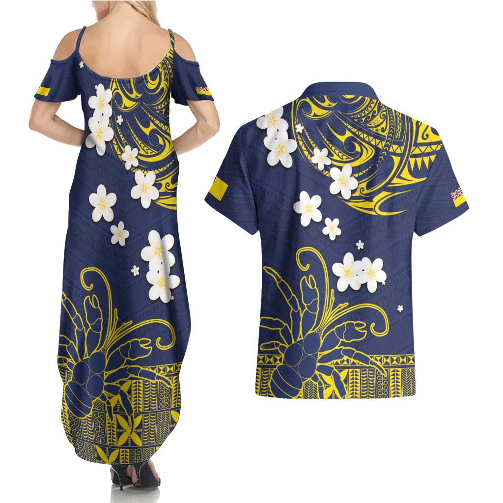 Niue Independence Day Couples Matching Summer Maxi Dress and Hawaiian Shirt Hiapo Pattern Fiti Pua and Uga LT03 - Polynesian Pride