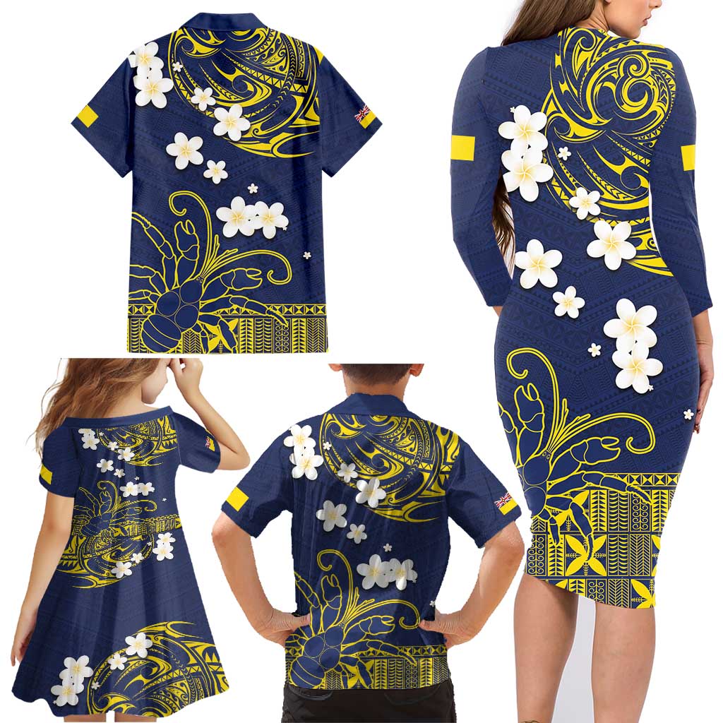 Niue Independence Day Family Matching Long Sleeve Bodycon Dress and Hawaiian Shirt Hiapo Pattern Fiti Pua and Uga LT03 - Polynesian Pride