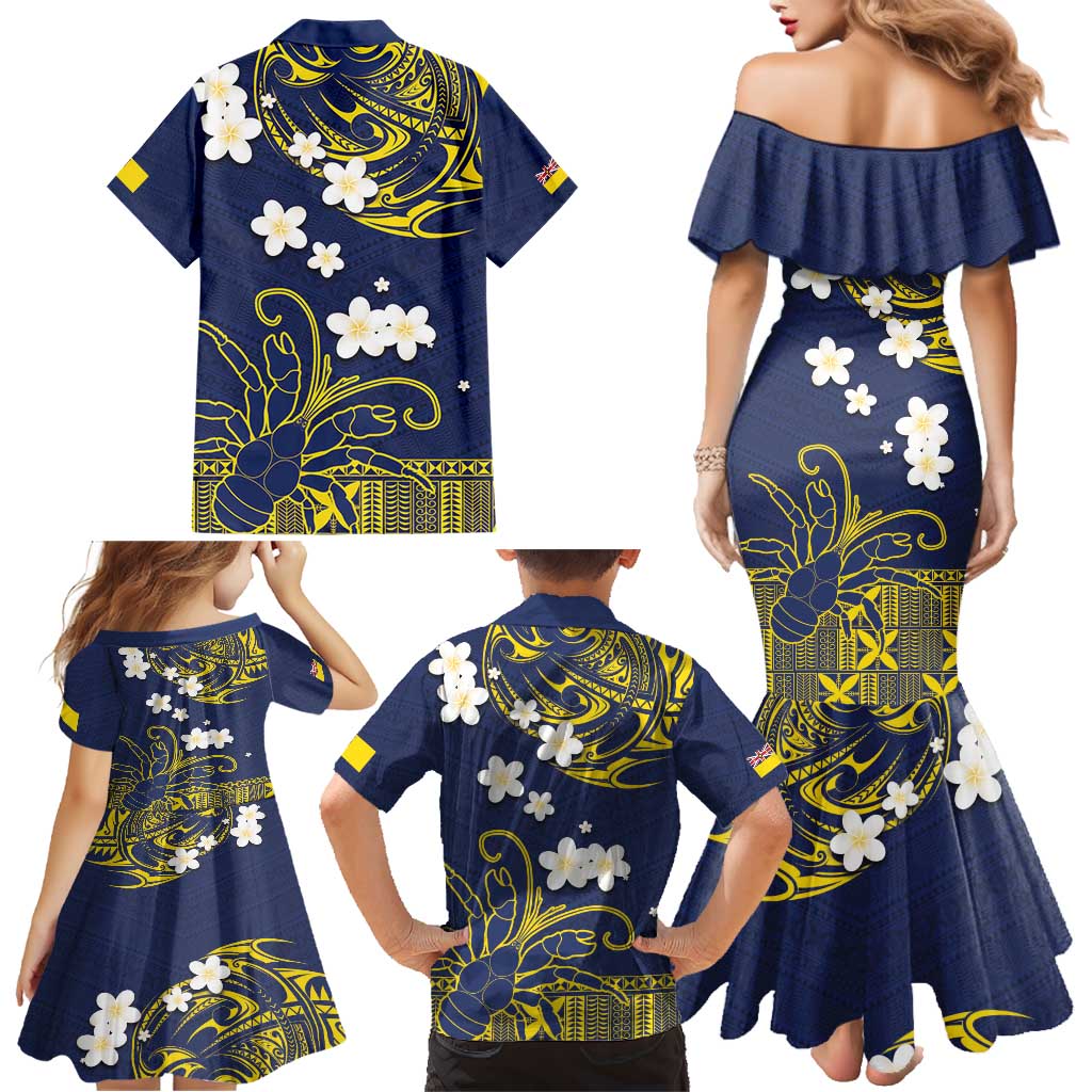 Niue Independence Day Family Matching Mermaid Dress and Hawaiian Shirt Hiapo Pattern Fiti Pua and Uga LT03 - Polynesian Pride