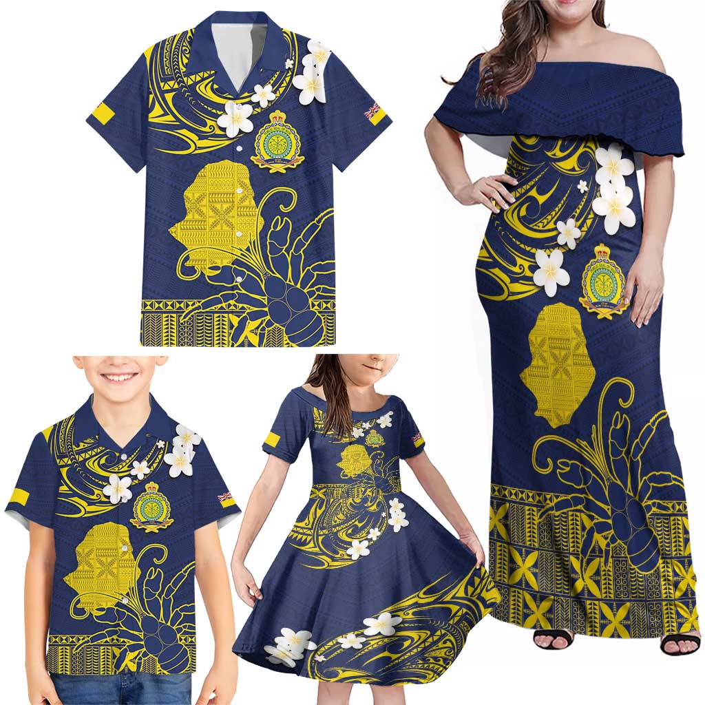 Niue Independence Day Family Matching Off Shoulder Maxi Dress and Hawaiian Shirt Hiapo Pattern Fiti Pua and Uga LT03 - Polynesian Pride
