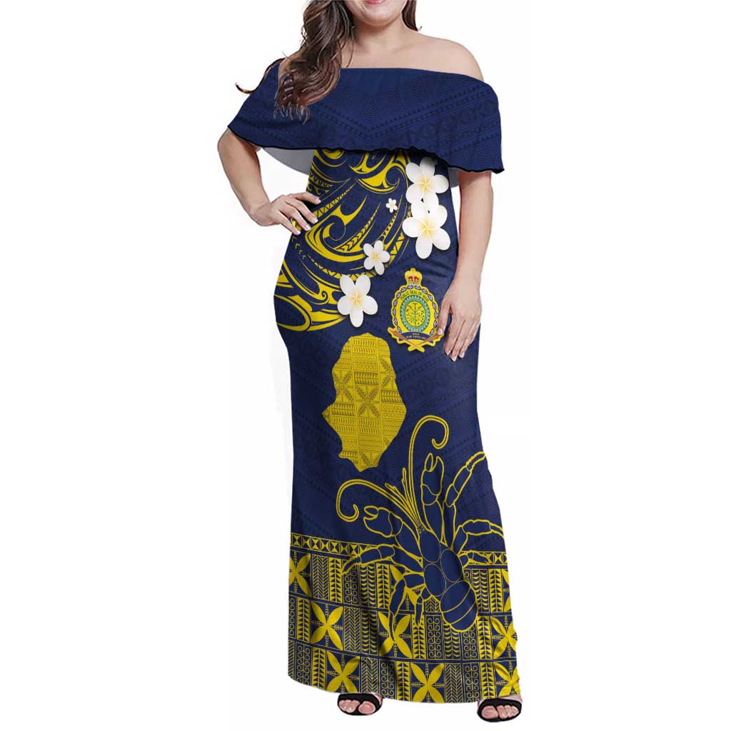 Niue Independence Day Family Matching Off Shoulder Maxi Dress and Hawaiian Shirt Hiapo Pattern Fiti Pua and Uga LT03 Mom's Dress Yellow - Polynesian Pride