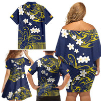 Niue Independence Day Family Matching Off Shoulder Short Dress and Hawaiian Shirt Hiapo Pattern Fiti Pua and Uga LT03 - Polynesian Pride