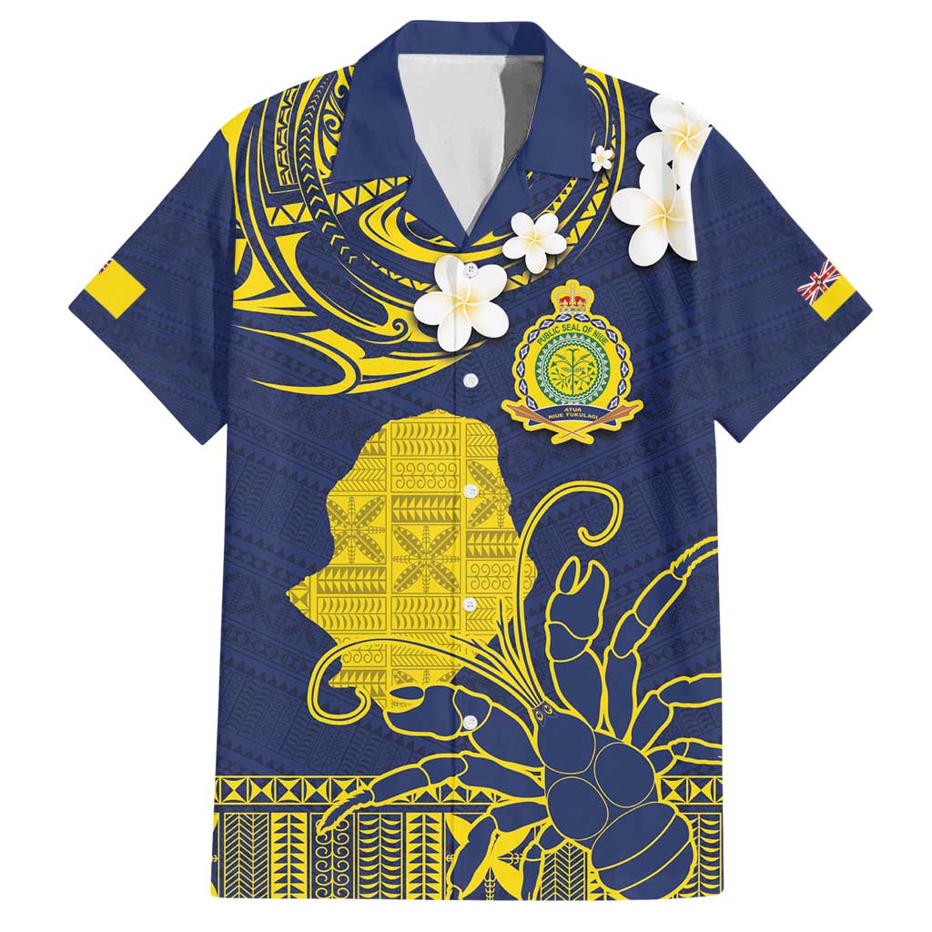 Niue Independence Day Family Matching Off Shoulder Short Dress and Hawaiian Shirt Hiapo Pattern Fiti Pua and Uga LT03 Dad's Shirt - Short Sleeve Yellow - Polynesian Pride