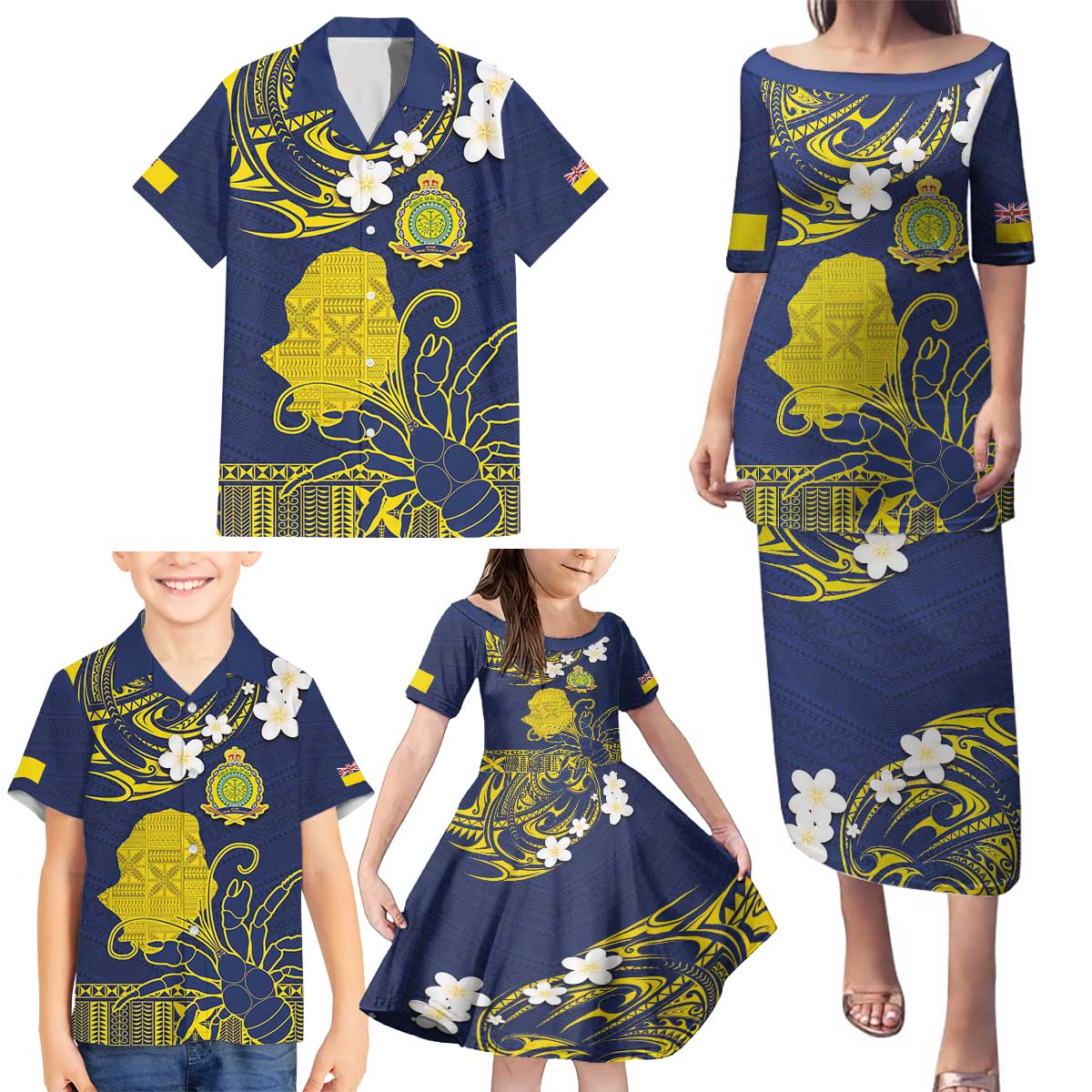 Niue Independence Day Family Matching Puletasi and Hawaiian Shirt Hiapo Pattern Fiti Pua and Uga LT03 - Polynesian Pride
