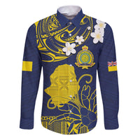 Niue Independence Day Family Matching Puletasi and Hawaiian Shirt Hiapo Pattern Fiti Pua and Uga LT03 Dad's Shirt - Long Sleeve Yellow - Polynesian Pride