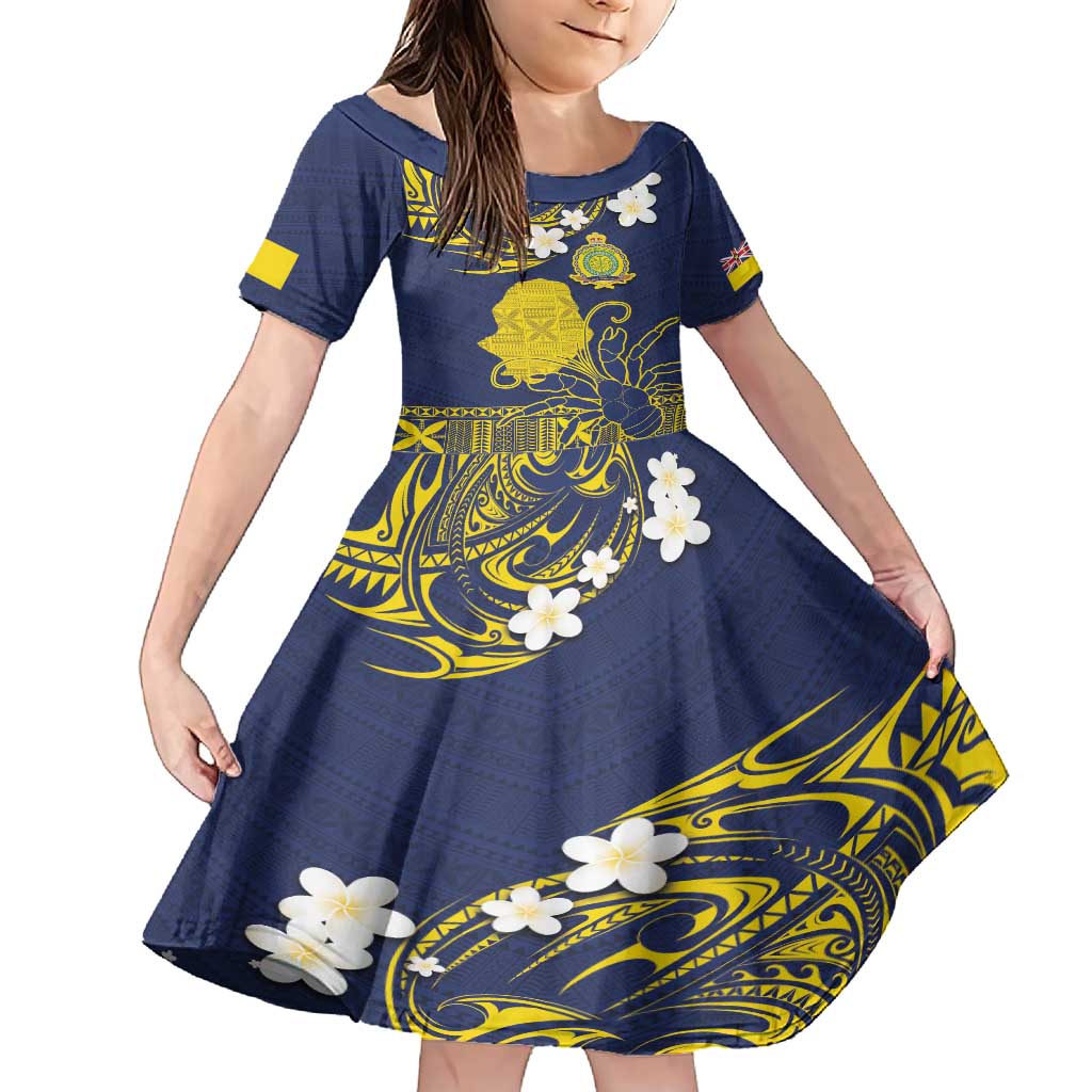 Niue Independence Day Family Matching Short Sleeve Bodycon Dress and Hawaiian Shirt Hiapo Pattern Fiti Pua and Uga LT03 Daughter's Dress Yellow - Polynesian Pride