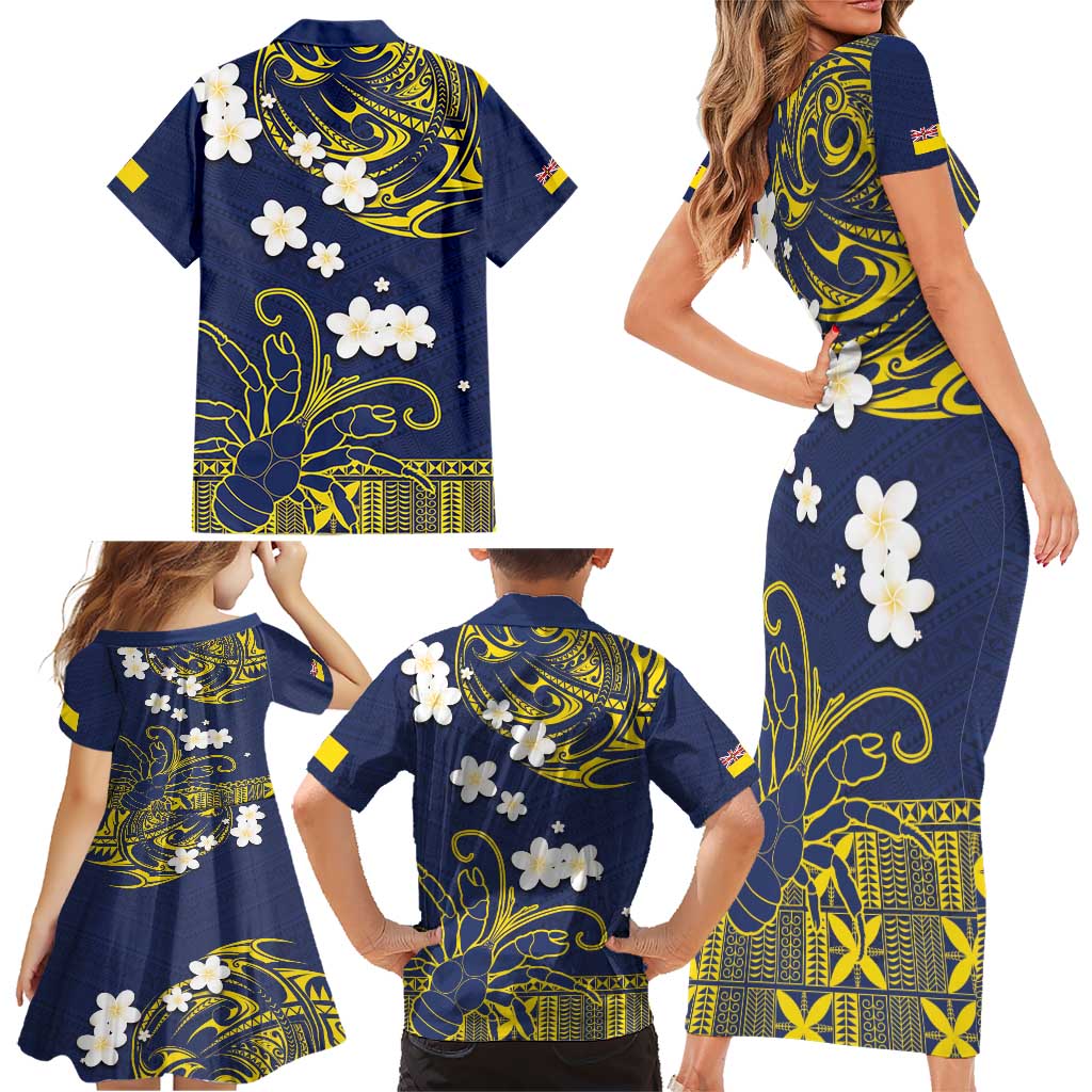 Niue Independence Day Family Matching Short Sleeve Bodycon Dress and Hawaiian Shirt Hiapo Pattern Fiti Pua and Uga LT03 - Polynesian Pride