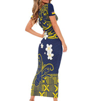 Niue Independence Day Family Matching Short Sleeve Bodycon Dress and Hawaiian Shirt Hiapo Pattern Fiti Pua and Uga LT03 - Polynesian Pride