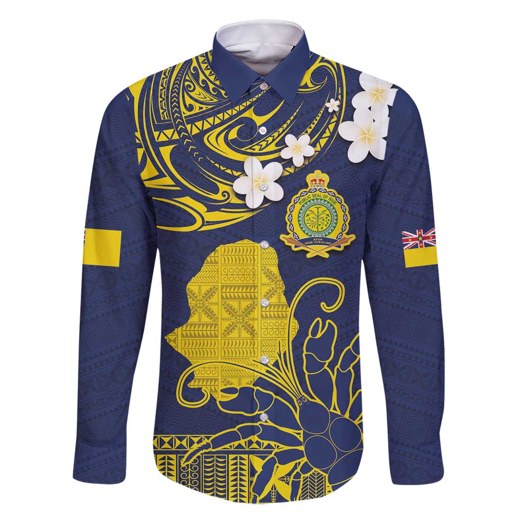 Niue Independence Day Family Matching Summer Maxi Dress and Hawaiian Shirt Hiapo Pattern Fiti Pua and Uga LT03 Dad's Shirt - Long Sleeve Yellow - Polynesian Pride