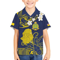 Niue Independence Day Kid Hawaiian Shirt Hiapo Pattern Fiti Pua and Uga LT03 Kid Yellow - Polynesian Pride