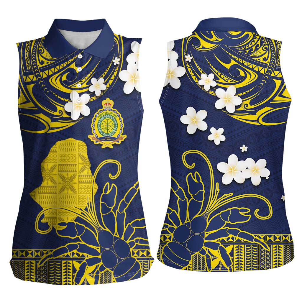 Niue Independence Day Women Sleeveless Polo Shirt Hiapo Pattern Fiti Pua and Uga LT03 - Polynesian Pride