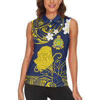 Niue Independence Day Women Sleeveless Polo Shirt Hiapo Pattern Fiti Pua and Uga LT03 - Polynesian Pride