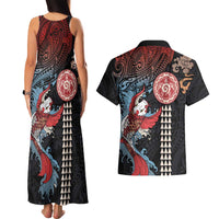 Hawaii and Japanese Together Couples Matching Tank Maxi Dress and Hawaiian Shirt Koi Fish and Kakau Pattern LT03 - Polynesian Pride