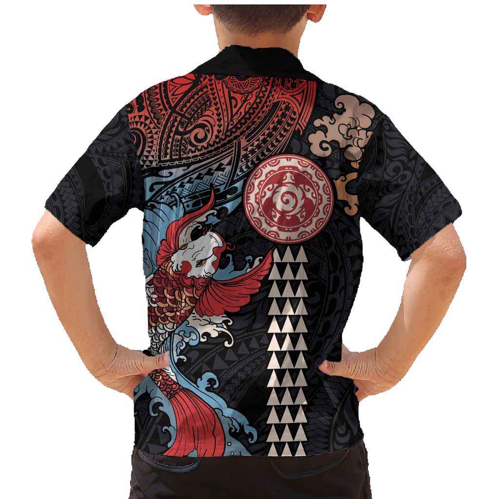Hawaii and Japanese Together Family Matching Mermaid Dress and Hawaiian Shirt Koi Fish and Kakau Pattern LT03 - Polynesian Pride
