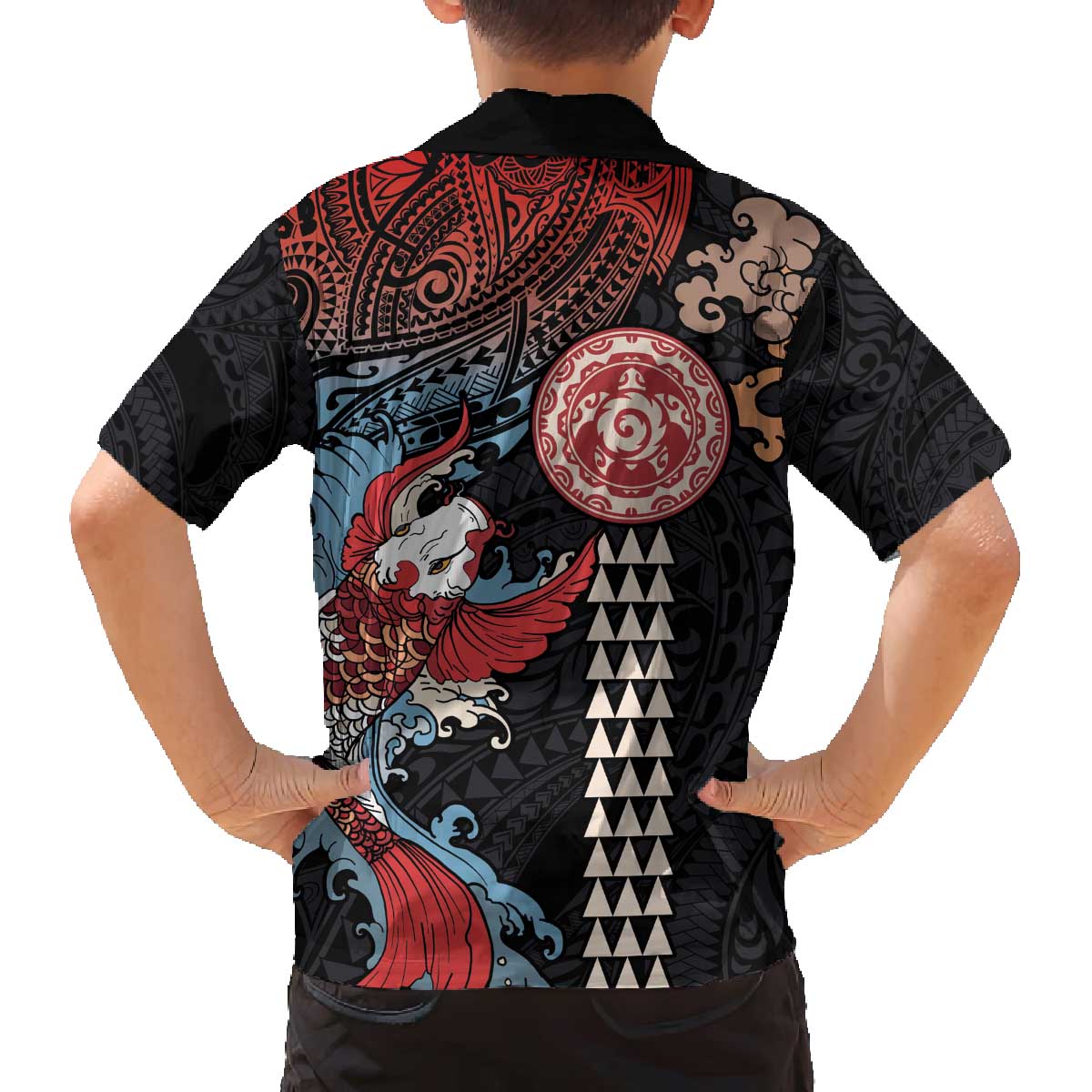 Hawaii and Japanese Together Family Matching Puletasi and Hawaiian Shirt Koi Fish and Kakau Pattern LT03 - Polynesian Pride