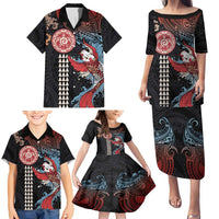 Hawaii and Japanese Together Family Matching Puletasi and Hawaiian Shirt Koi Fish and Kakau Pattern LT03 - Polynesian Pride