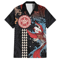 Hawaii and Japanese Together Family Matching Puletasi and Hawaiian Shirt Koi Fish and Kakau Pattern LT03 Dad's Shirt - Short Sleeve Black - Polynesian Pride
