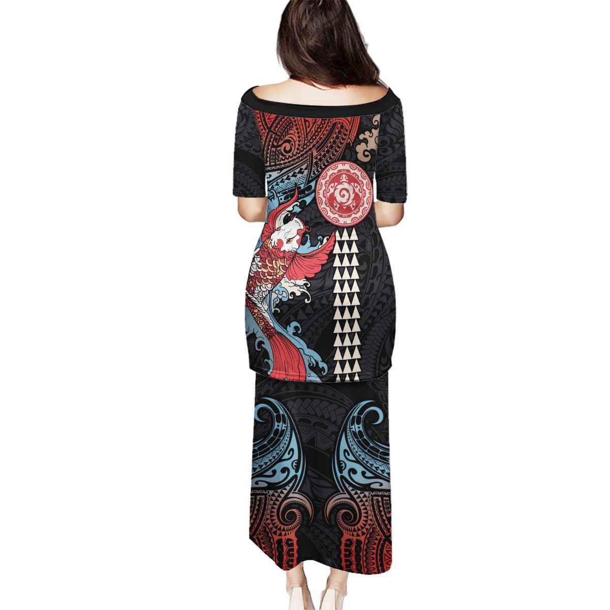 Hawaii and Japanese Together Family Matching Puletasi and Hawaiian Shirt Koi Fish and Kakau Pattern LT03 - Polynesian Pride