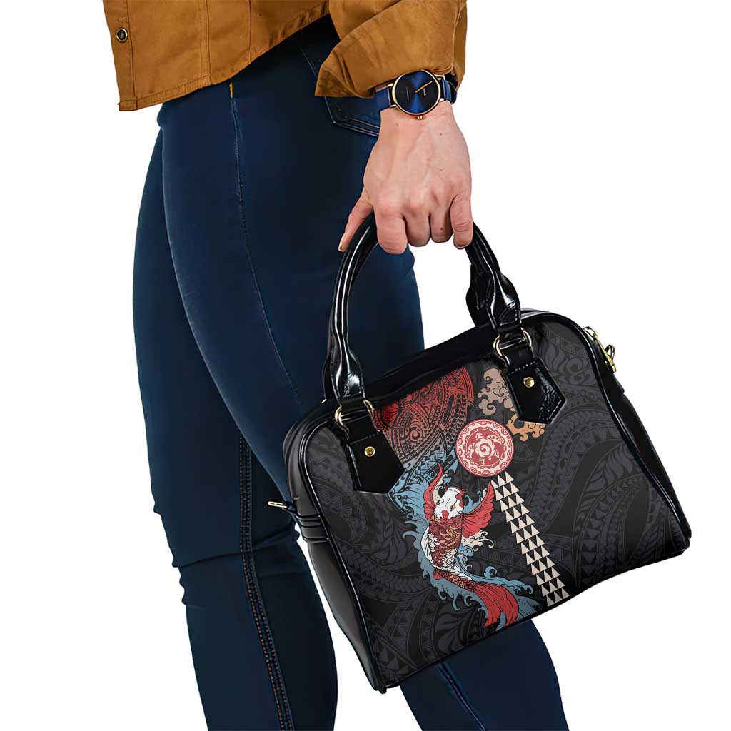 Hawaii and Japanese Together Shoulder Handbag Koi Fish and Kakau Pattern