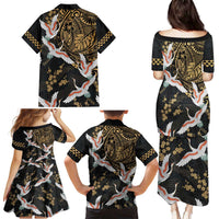 Hawaii and Japanese Together Family Matching Puletasi and Hawaiian Shirt Cranes Birds with Kakau Pattern LT03 - Polynesian Pride