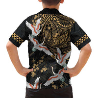 Hawaii and Japanese Together Family Matching Summer Maxi Dress and Hawaiian Shirt Cranes Birds with Kakau Pattern LT03 - Polynesian Pride