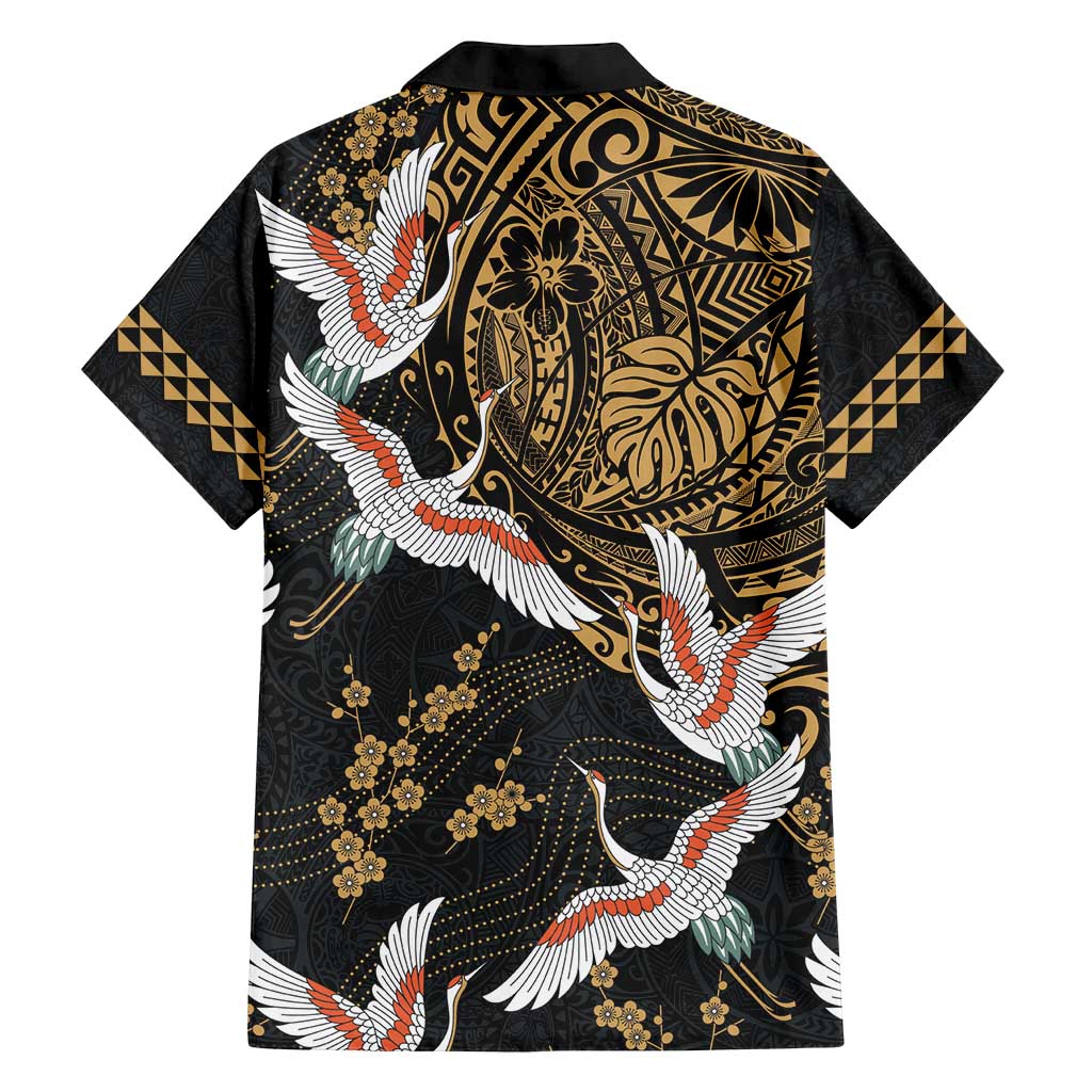 Hawaii and Japanese Together Family Matching Summer Maxi Dress and Hawaiian Shirt Cranes Birds with Kakau Pattern LT03 - Polynesian Pride